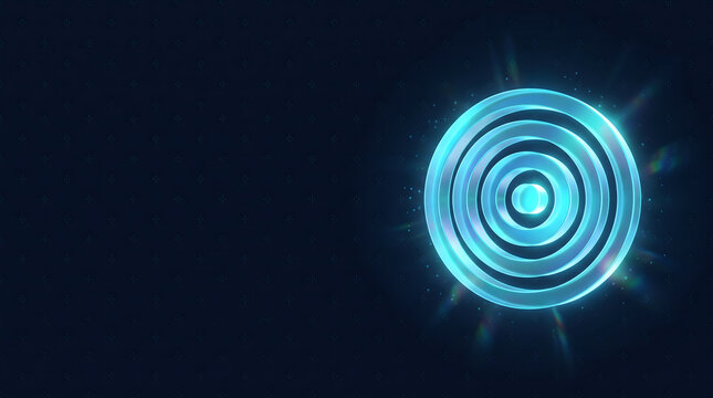 Glowing 3D target icon on dark aim pattern background for goals, strategy, and precision