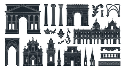 Vintage Architectural Elements Collection: Arches, Columns, Buildings, Ornate Details © mus