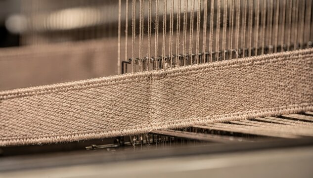 Closeup of dedicated looms weaving solid soft waistband elastic highlighting plush texture and fine craftsmanship for comfortable briefs and boxers.