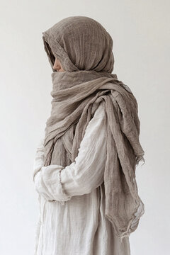 Mystical Veiled Figure in Rustic Attire