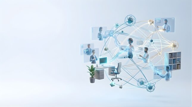 Digital team connecting through virtual network for global remote work