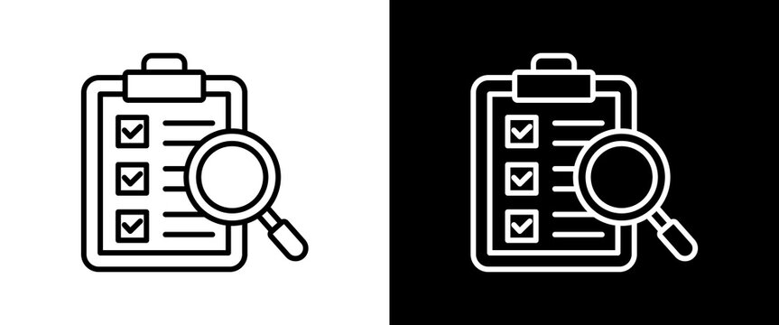 Inspection white and black icon set design
