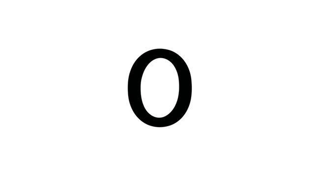 Black number zero on a white background, representing null, absence, a digit for counting, mathematics, scores, or data.
