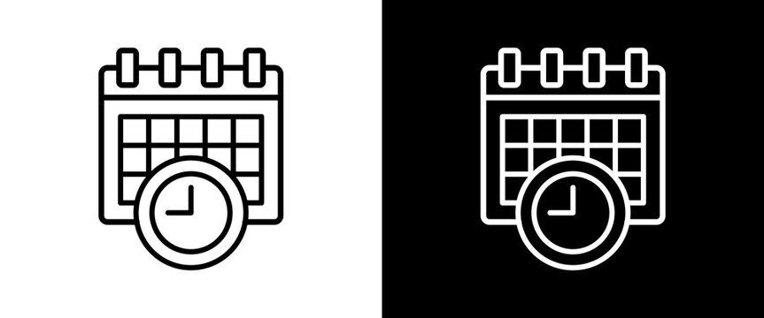 Schedule white and black icon set design