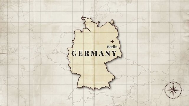 Vintage style antique map of Germany geography and cartography illustration
