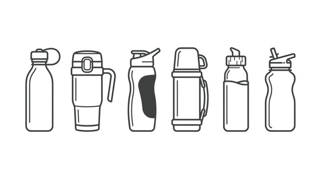 Collection of Line Art Water Bottles and Thermos Flasks