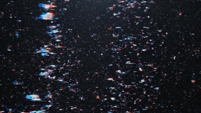 Dynamic digital visuals depicting abstract futuristic glitch patterns and shimmering starry backgrounds