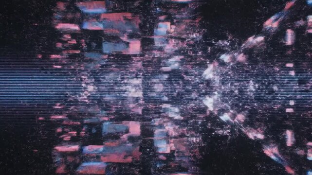 Futuristic Digital Glitch with Fragmented Pixelated Visuals and Vibrant Neon Colors