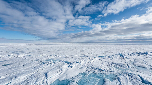 Sweeping View Of A Polar Ice Cap Meeting The Sky A Desolate Flat Expanse White