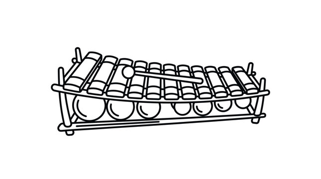 Percussion xylophone with mallets line art icon.