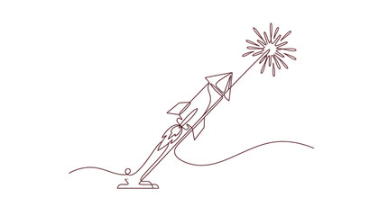 Line Art Rocket Launching into Starry Sky, Symbolizing Success and Innovation © Azizi