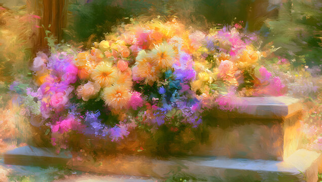 pastel blooms adorned the grave following the ceremony