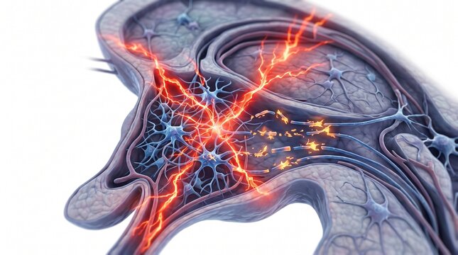 3D Microscopic Diagram of Thermal Stress Disrupting Sleep Neurons