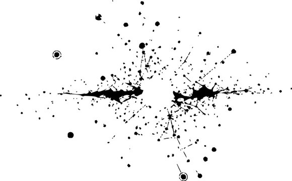 Ink splatters exploding outwards with fine droplets during a dynamic burst isolated on white background