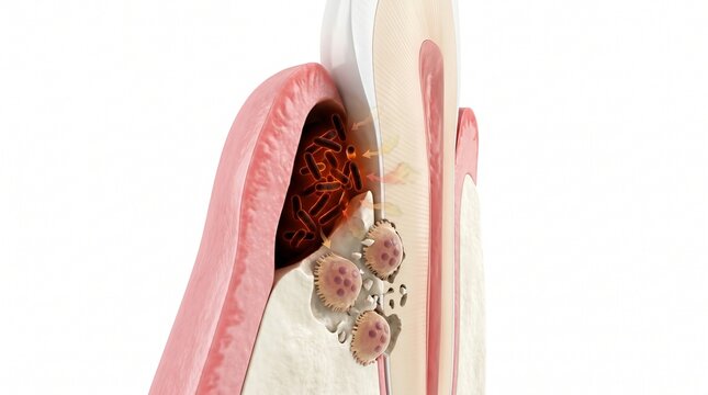 3D Microscopic Cross-Section of Periodontitis Bacteria Destroying Alveolar Bone