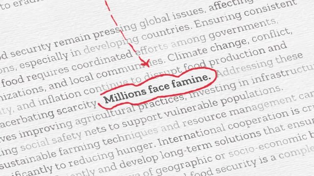 Global Food Crisis and Famine Risk Concept Text Trail Animation

