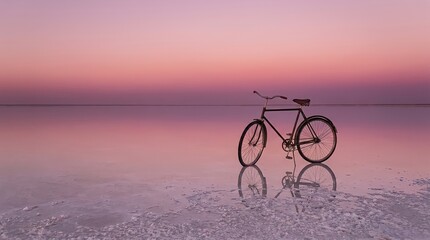 Fototapeta premium Vintage Bicycle Reflected On Mirrored Salt Flat