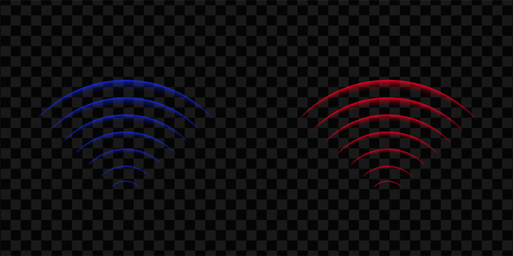 Round glowing light Wi-Fi effect and Sonar sound waves set. WiFi concentric circles and RFID Radio Frequency Identification signal. Water ripples with circular waves and echo of glowing signal. Vector