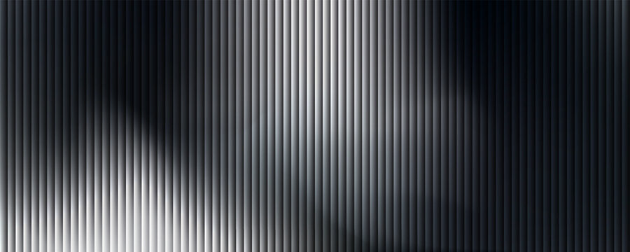 Abstract Metallic Ribbed Background with Vertical Stripes and Silver Gradient Waves. Vector Illustration