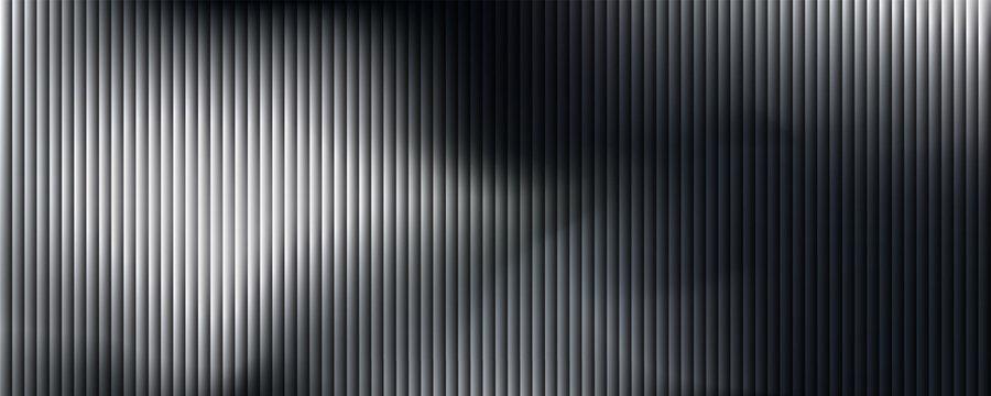 Abstract Metallic Ribbed Background with Vertical Stripes and Silver Gradient Waves. Vector Illustration