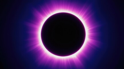 Fototapeta premium Total solar eclipse creates bright glowing corona ring. Moon covers sun in dark sky. Celestial event with purple light flares. Astronomy science phenomenon.