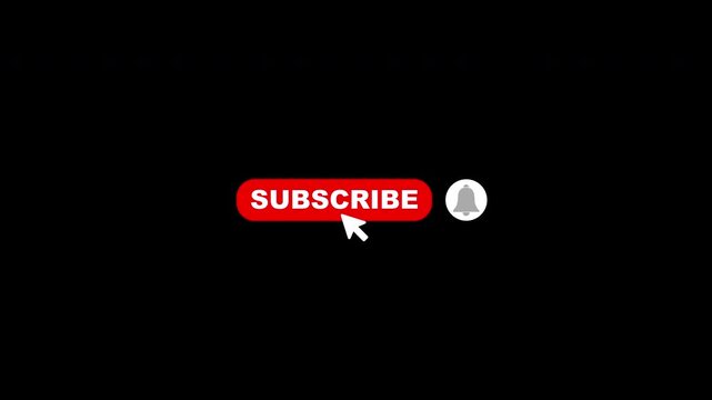 Subscribe Button Icon Animation Red White With Click Pointer and Bell Notification Loop Transparent Background
