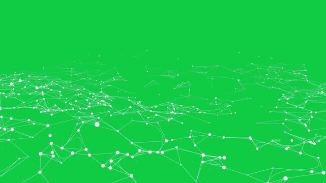 Horizon lights appearing, neon mesh forming, connecting and pulsing for data flow on transparent bg
