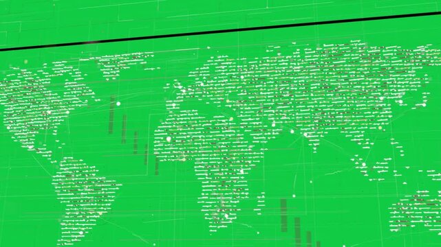 Right pan starting global network pulsing nodes, tracing links, showing flow on transparent grid