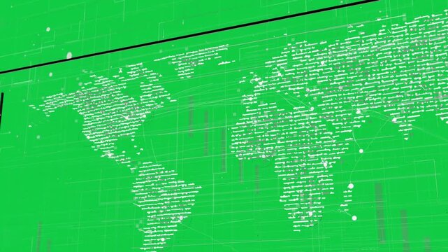 Grid shifting pushing global map bars rising and nodes linking mapping shifts on transparent field
