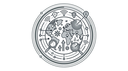 Global data network with earth globe and monitoring icons. © SHOLEH