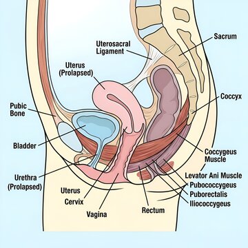 Anatomical Illustration of Uterine Prolapse and Pelvic Floor Muscles