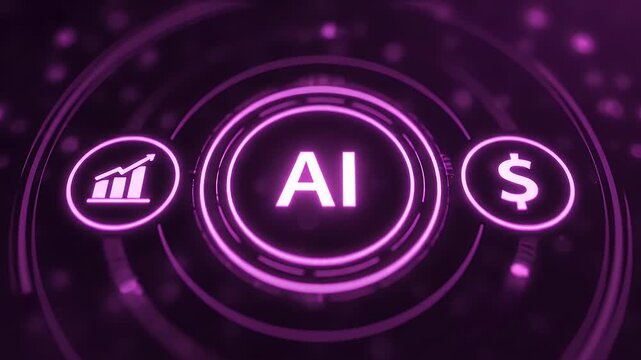 Ai technology concept with glowing digital interface showing financial growth and dollar currency