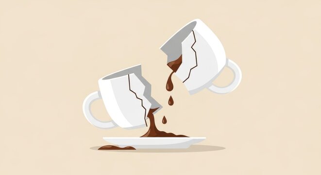 Broken coffee cup illustration concept of damage and waste
