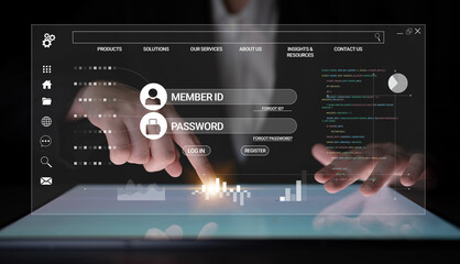 Fototapeta premium Modern Touchscreen Interface for Online Login with Member ID and Password Fields on a Sleek Digital Device Haptic.