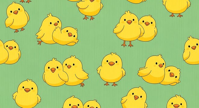 Cute yellow chicks pattern illustration simple cartoon style