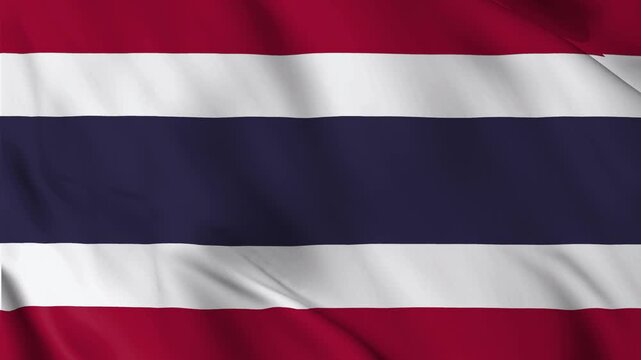 A high-quality close-up loop video of the national flag of Thailand (Thong Trairong) waving in the wind, showcasing its five horizontal stripes in red, white, and blue.