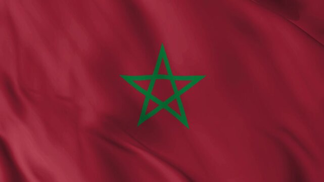 A high-quality close-up loop video of the national flag of Morocco waving in the wind, featuring the green pentagram (Seal of Solomon) centered on a red field.