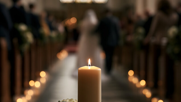 During the church wedding, a candle was lit.