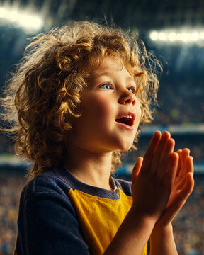 Child Clapping Excitedly in a Stadium