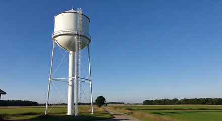 Fototapeta premium Tall white water tower structure standing against clear blue sky