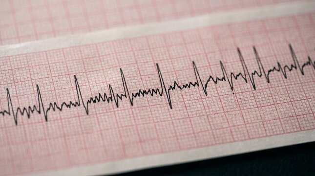 Atrial Fibrillation ECG Strip, Macro Close-Up &ndash; Cardiac Arrhythmia Diagnosis Concept