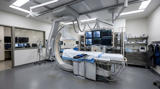 Empty Cardiac Catheterization Lab, No Patient Present &ndash; Interventional Cardiology Facility Concept