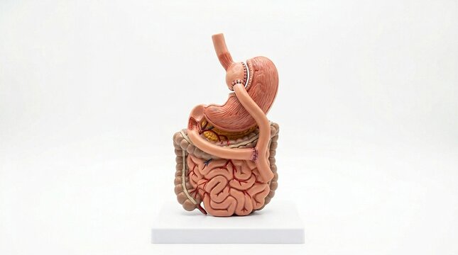 Gastric Bypass Anatomy Diagram Model on White Background &ndash; Bariatric Surgery Education Concept