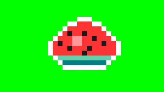 Pixel Art Watermelon Slice Animation Isolated on Green Screen for Creative Motion Graphics Project