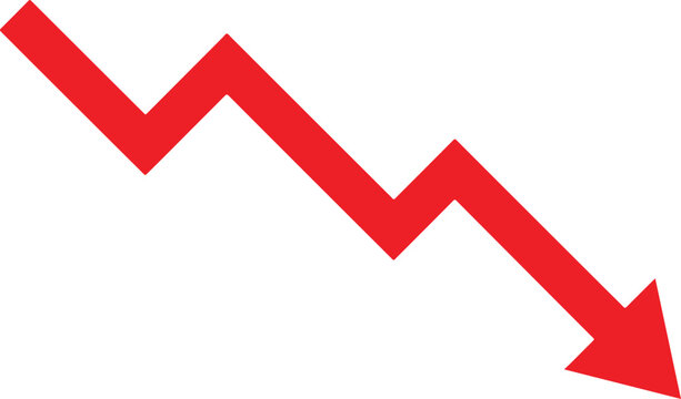 Bold red arrow pointing diagonally downwards to the right, symbolizing decrease or decline