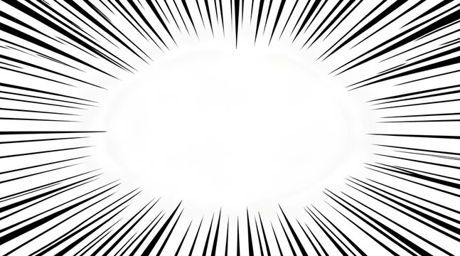 Abstract dynamic manga speed lines background with black radial rays and a white center for impact effect