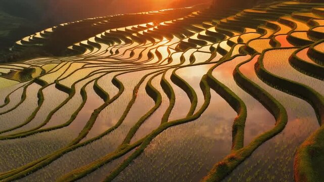 Cinematic Slow Motion Aerial Yuanyang Terraced Rice Fields Yunnan China Scenic Loop