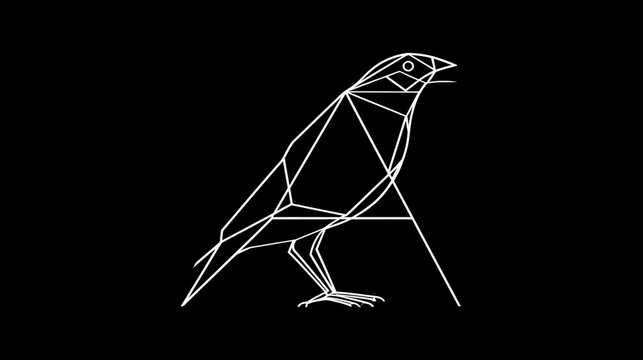Modern geometric line art bird illustration in polygonal style on a black background, abstract minimalist design for digital graphic.