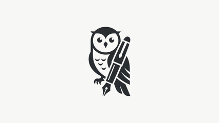 Fototapeta premium Abstract Owl and Pen Logo Design for Education Publishing and Creative Business