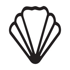 Simple black and white seashell icon a stylized outline of a fan-shaped bivalve shell © JESMIN